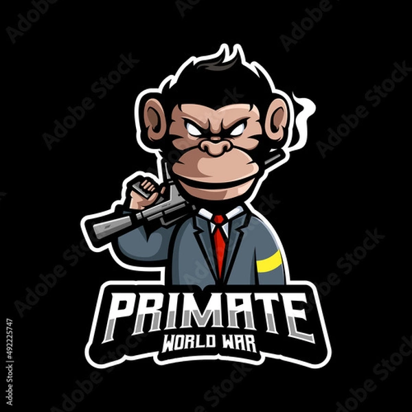 Fototapeta Illustration of monkey carrying a gun in primate world war