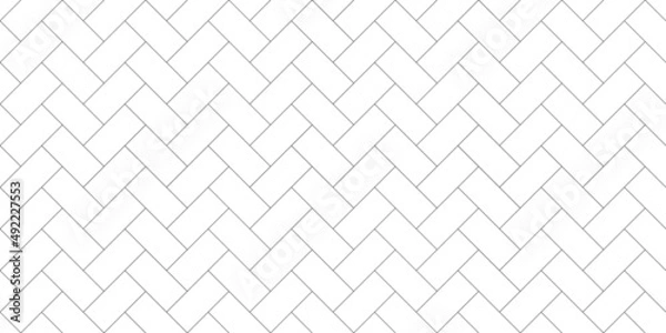 Fototapeta Herringbone floor seamless pattern. Outline editable repeating metro tiles. Vector monochrome background.