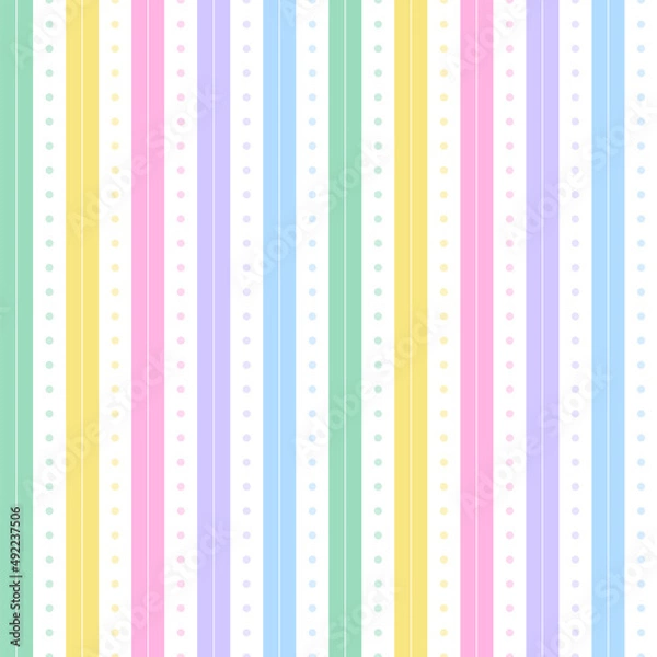 Fototapeta Green Mint Gingham Patterns with Sakura BGrainbow pastel stripe dot dash line circle seamless pattern