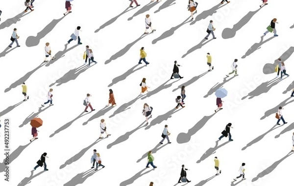 Obraz goup of people walking aerial - illustration of crowd of people