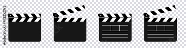 Fototapeta Clapper board vector icon set . Opened and closed movie clapper film clap board. Vector illustration