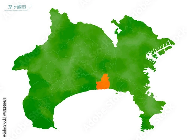Obraz 水彩風の地図　神奈川県　茅ヶ崎市