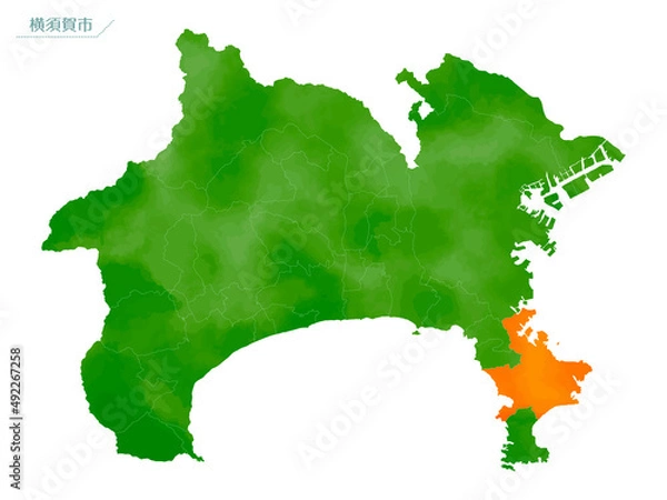 Obraz 水彩風の地図　神奈川県　横須賀市