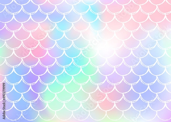 Fototapeta Holographic scale background with gradient mermaid.