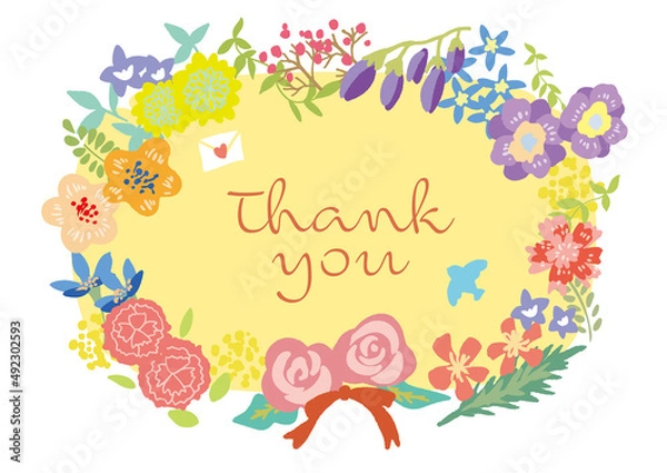 Fototapeta 可愛い花のリーフ　ありがとう　イラスト