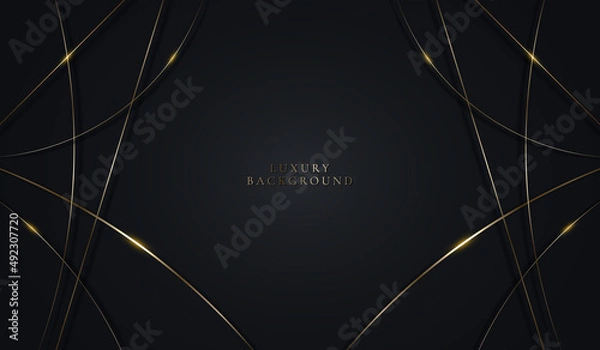 Obraz Modern luxury template design abstract golden lines pattern elements with lighting on black background