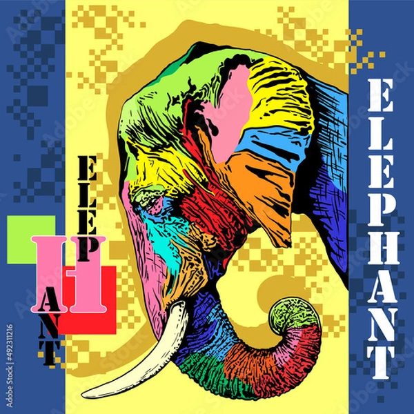 Fototapeta Elephant. Bright, graphic drawing in the style of pop art. Vector illustration.