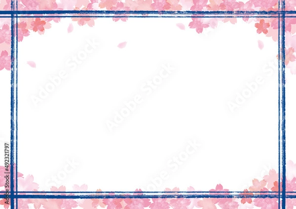 Fototapeta 桜のあるPOPフレーム　手描き和風イラスト