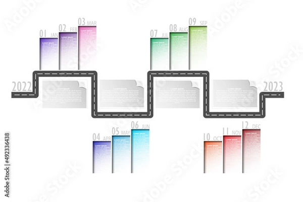 Obraz Modern business horizontal timeline process chart infographics template. Vector banner used for presentation. Abstract elements of graphic weekly plan. Vector EPS10