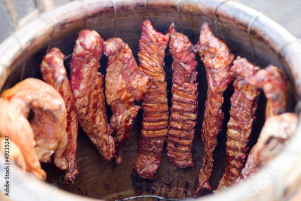 Obraz grilled pork ribs on bbq grill with a shallow DOF