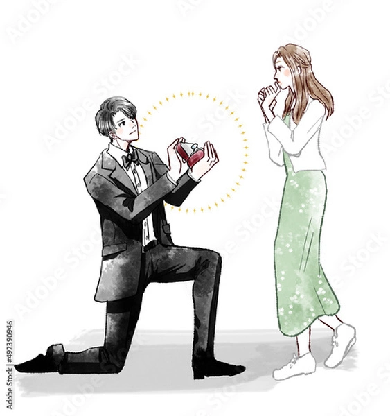 Obraz カップル　彼女に指輪を渡してプロポーズする男性