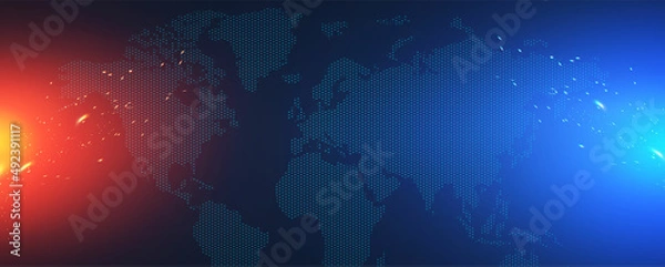 Obraz Abstract background with world map annd light effects.