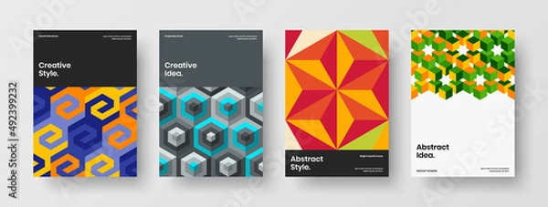 Fototapeta Amazing magazine cover vector design illustration bundle. Creative mosaic hexagons poster layout set.