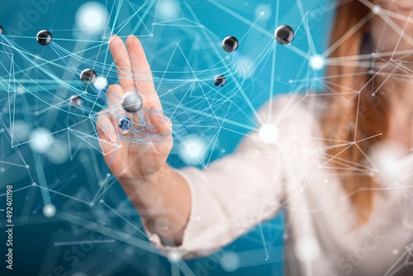 Fototapeta Global network. Blockchain. 3D illustration. Neural networks and artificial intelligence. Abstract