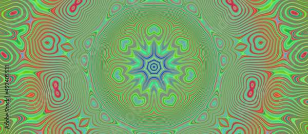 Fototapeta Mandala texture and abstract colorful background with circles, seamless color pattern with waves and water drops on glass