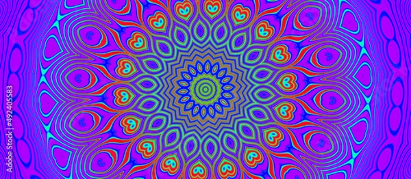 Fototapeta Mandala texture and abstract colorful background with circles, seamless color pattern with waves and water drops on glass