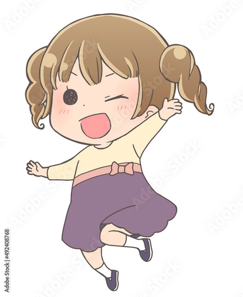 Obraz 笑顔でジャンプしている女の子のイラスト
