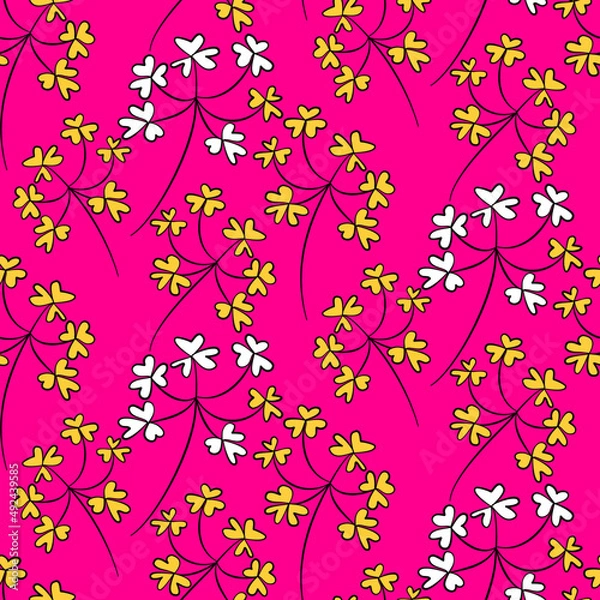 Obraz Vector seamless half-drop pattern, with leaves and flowers