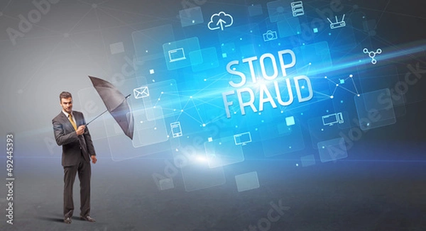 Fototapeta defending with umbrella from cyber attack
