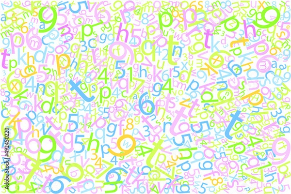 Fototapeta Vector background with letters and numbers pattern for textile or other use, in modern colors
