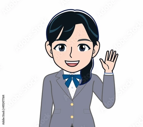 Fototapeta 青いリボンをした女子高校生