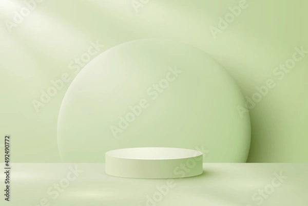 Fototapeta Minimal green podium display background for your product presentation or product display pedestal