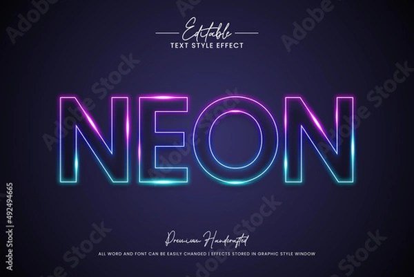Fototapeta Neon light 3d Text Style Effect. Editable illustrator text style.