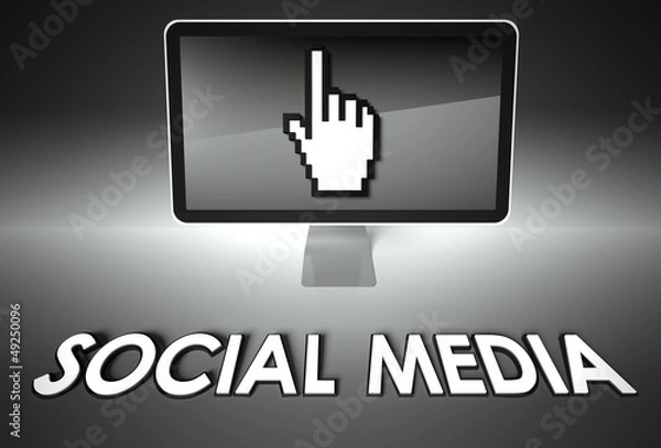 Fototapeta Screen and hand icon with Social media, Network