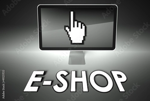 Fototapeta Screen and hand icon with E-shop, E-commerce
