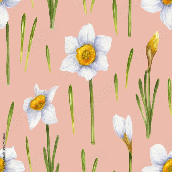 Obraz Daffodils floral watercolor pattern