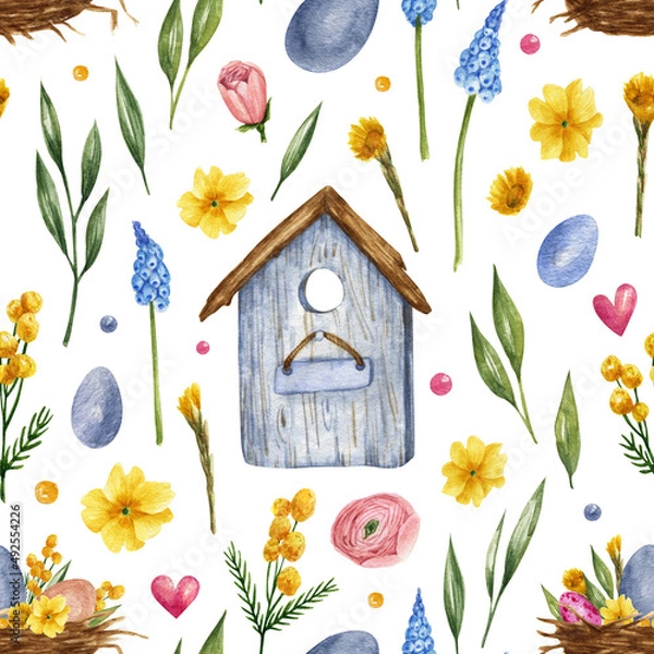 Fototapeta Spring Easter pattern in watercolor