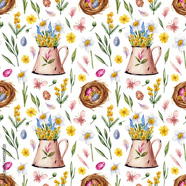 Fototapeta Spring Easter pattern in watercolor