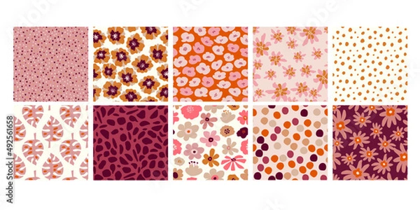 Fototapeta Mod Flowers and Dots Pattern Set