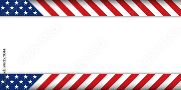 Fototapeta America USA red blue striped line background banner template with shadow and black empty white space.