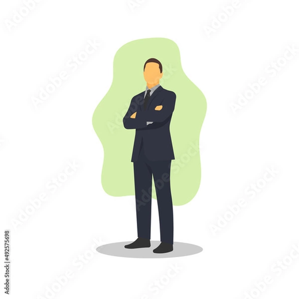 Fototapeta Standing confident business man simple flat vector character illustration.