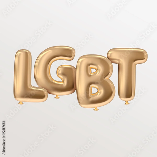 Fototapeta LGBT letters 3D illustration golden isolated typography with balloon style realistic rendered floating for celebration concept illustration in white clean background