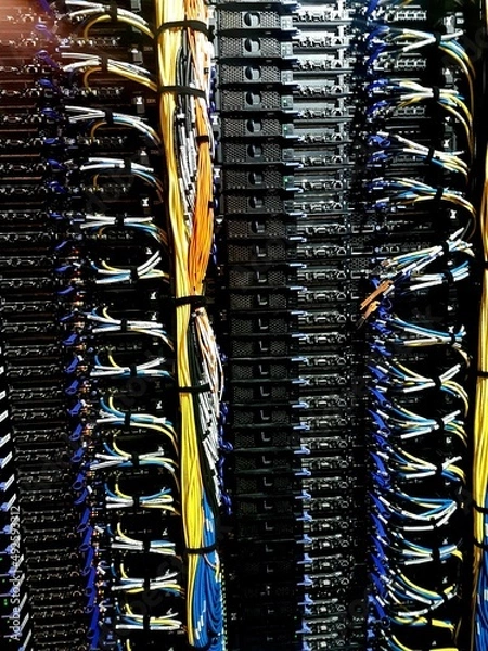 Fototapeta Ethernet cables in a supercomputing data center