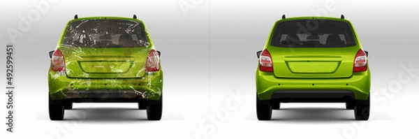 Fototapeta Car before and after washing. Half divided picture. Before and after effect. 3d illustration