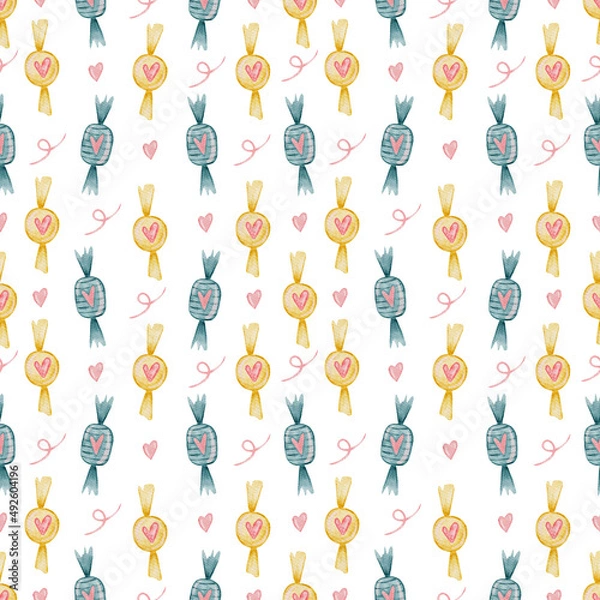 Obraz Watercolor seamless pattern with sweets, candies