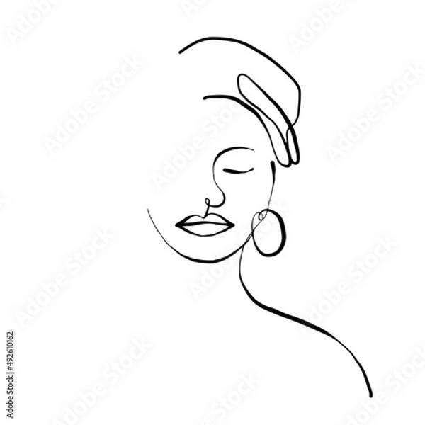 Fototapeta Woman face line drawing and modern abstract minimalistic women faces face. different shapes for wall decoration. use for social net stories, beauty logos, poster. vector design