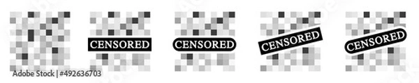 Obraz Set of pixel censored signs on white background. Pixel censored mosaic bar sign. Vector 10 EPS.