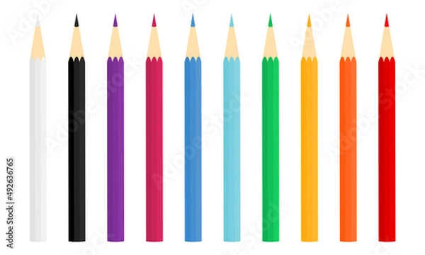 Fototapeta Set of colored pencils. Crayons - colored pencil on white background. Pencils for painting.