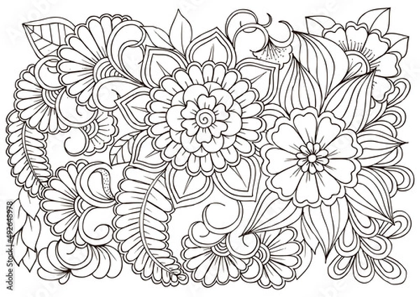 Obraz Flower pattern in black and white. Can use for print , coloring and card design