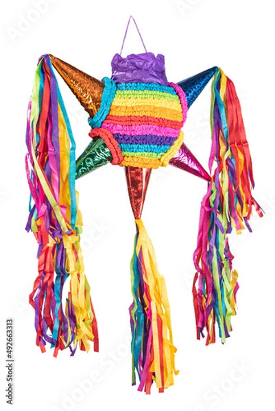 Fototapeta Colorful Mexican pinata used in birthdays and posadas with clipping path