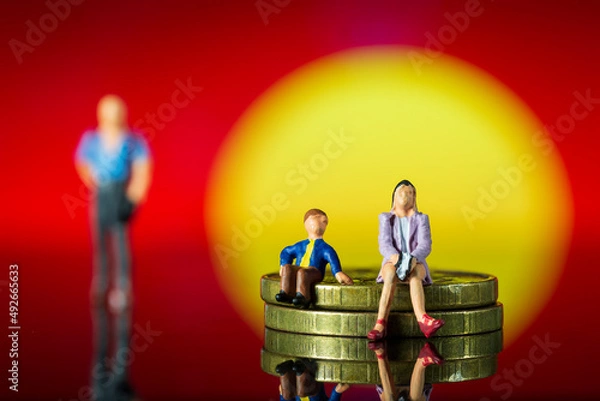 Fototapeta The concept of parental debt. Alimony payment. Custody, care and maintenance of minor children. Responsibilities in the family. Family code. Property management Macro