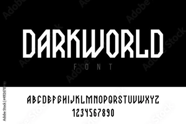 Fototapeta Font Vector Gothic Condensed Bold. Good as Header and Text. Letter and Numbers.