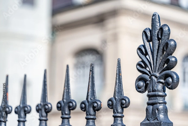 Obraz Shallow focus on a fleur de lis shaped iron gate in Jackson Square, French Quarter, New Orleans.