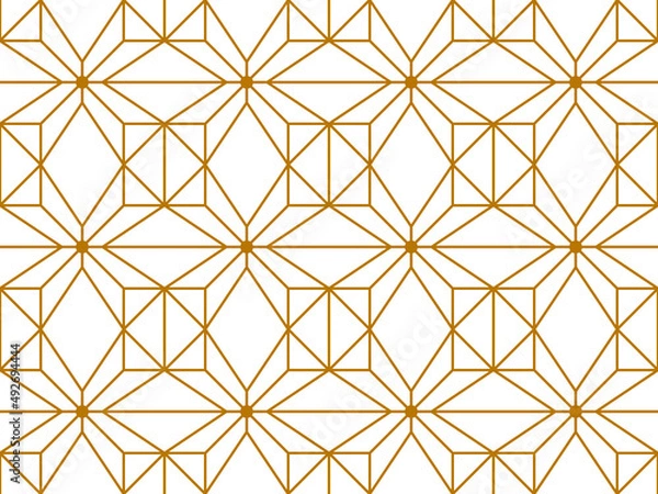 Obraz Geometric cross with a circular dot a the center in a 3d effect repeating grid pattern in gold color on a white background, vector illustration