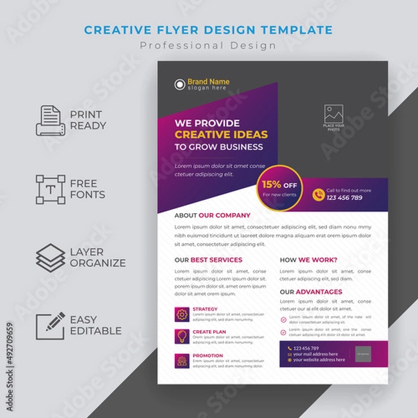Fototapeta Creative Corporate Business Minimal Flyer Template Design with Print Ready 