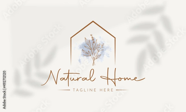 Fototapeta Botanical Floral element Hand Drawn Logo with Wild Flower and Leaves. Logo for spa and beauty salon, boutique, organic shop, wedding, floral designer, interior, photography, cosmetic.